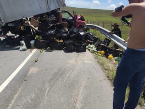 Motorista de caminhão baú sofre acidente em Porto Calvo