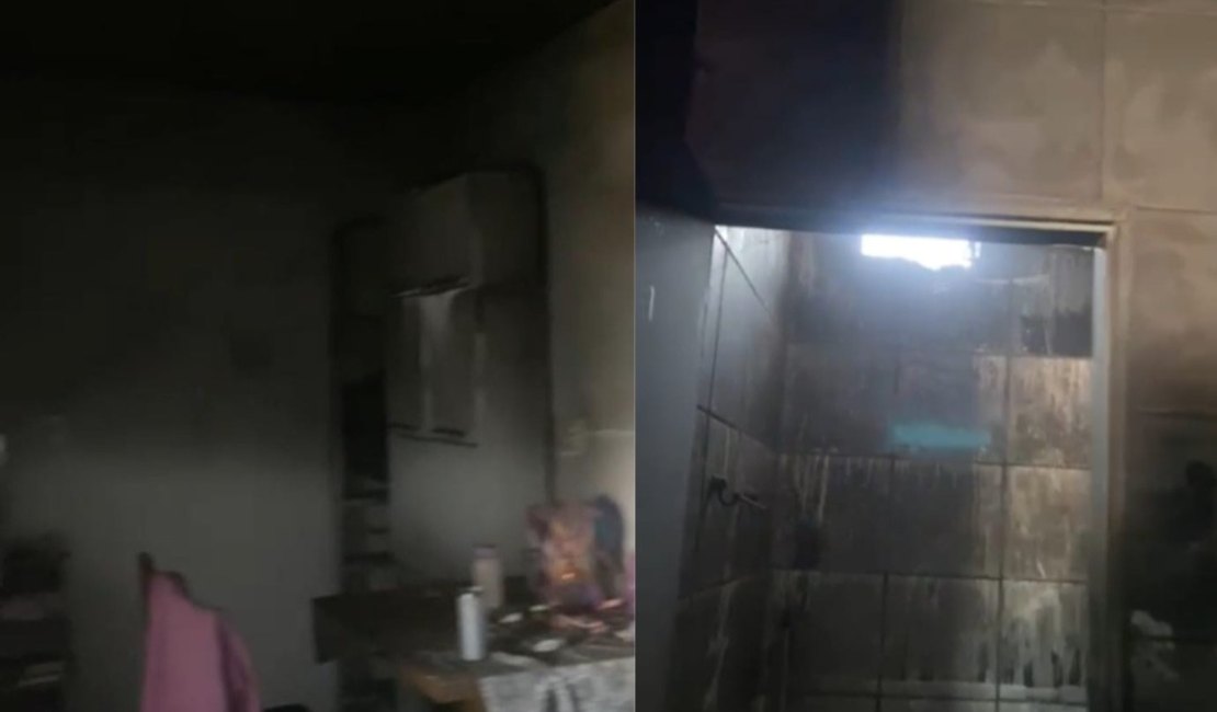 [Vídeo] Fogo atinge quarto de apartamento onde família dormia, em Maceió