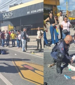 Colisão entre caminhão e moto deixa mulher ferida na Av. Menino Marcelo