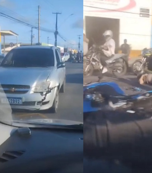 [Vídeo] Homem fica ferido após acidente entre carro e moto na Av. Menino Marcelo, em Maceió