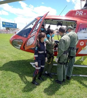 Helicóptero do SAMU é usado na transferência de paciente com AVC em Delmiro Gouveia