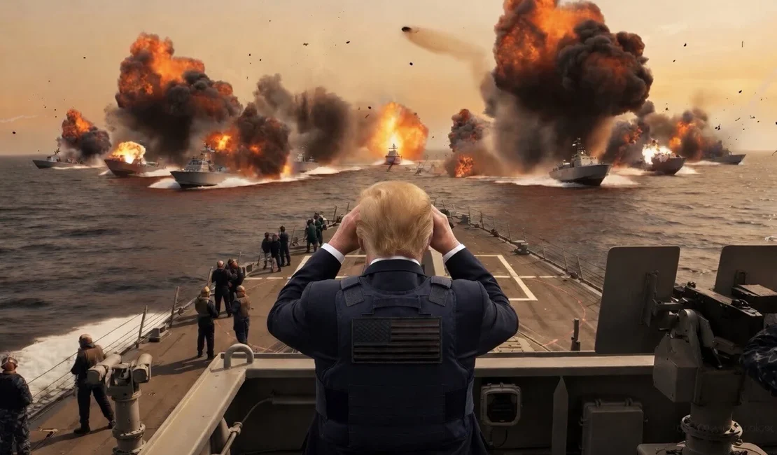 Trump provoca Irã ao postar fotos em IA de navios iranianos afundados