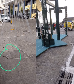 Vândalos quebram equipamentos da iluminação de Natal no município de Penedo