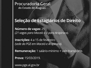 Procuradoria Geral do Estado abre seleção para estagiários de Direito