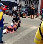 Casal fica ferido em colisão de motos em faixa de pedestre na Igrejinha em Arapiraca