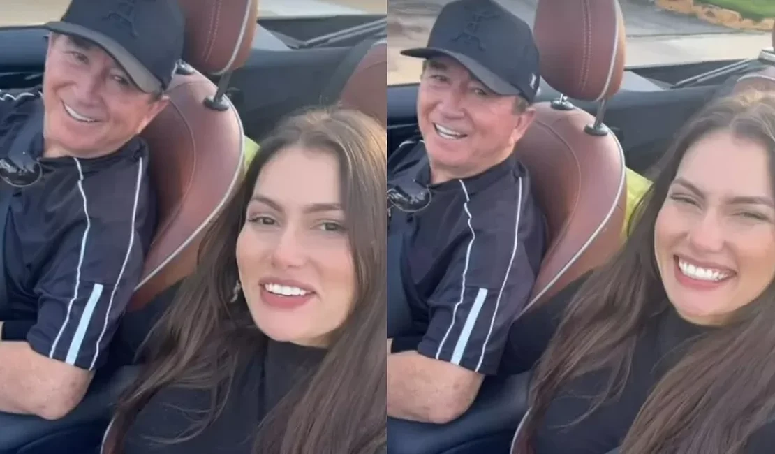 Amado Batista faz passeio romântico em carro conversível com a namorada