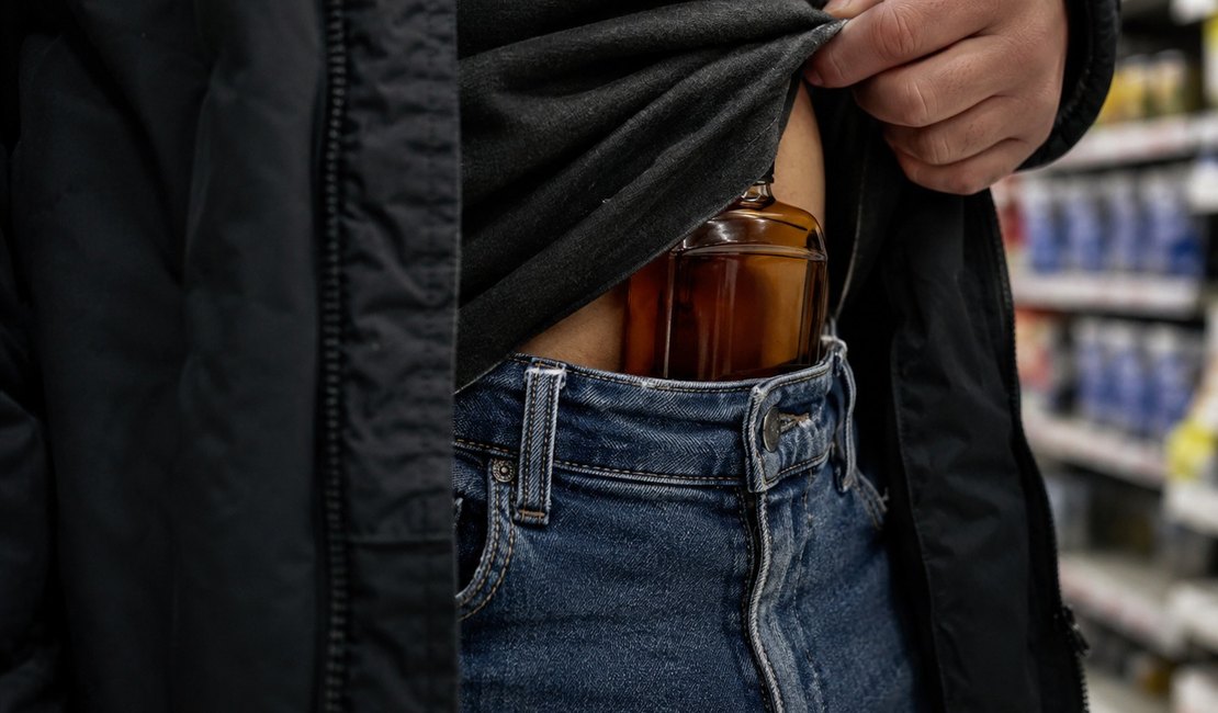 Cliente é preso em supermercado com garrafa de whisky escondida na calça