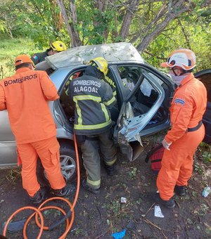 Carro colide com árvore e deixa quatro feridos na BR-104, em Murici