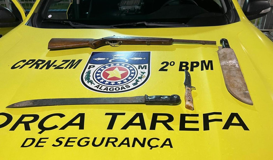 PM apreende armas e recupera veículo roubado em Arapiraca e outros dois municípios