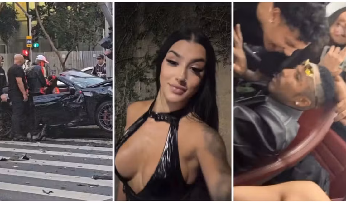 Bia Miranda e Gato Preto batem e destroem Porsche na Avenida Faria Lima, em SP