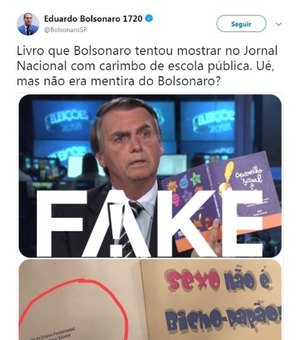 É #FAKE que livro citado por Bolsonaro no JN é o que aparece com carimbo de escola de Maceió
