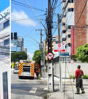 Incêndio em fiação de poste mobiliza Corpo de Bombeiros na Av. Deputado José Lages, em Maceió