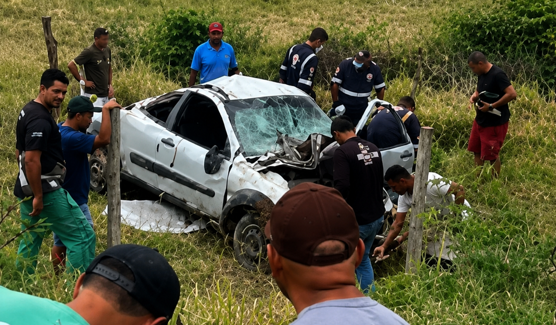 Motorista perde o controle da direção e cai em ribanceira na AL-220
