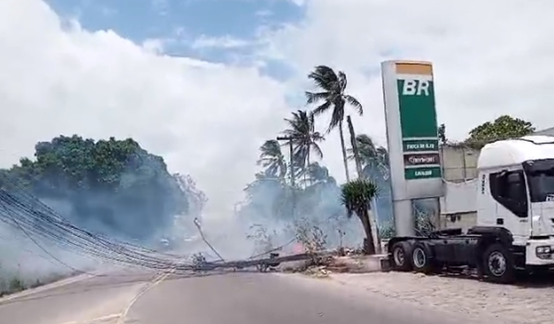 Ventania em Arapiraca derruba poste e interdita trecho da rodovia AL-110; confira vídeo