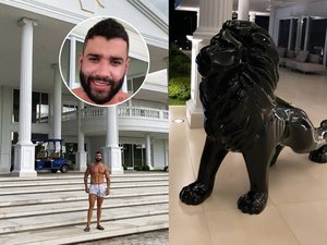 Gusttavo Lima mostra escultura gigante de leão de R$ 44 mil em sua mansão