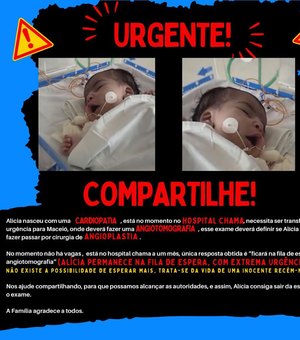 Bebê cardiopata internada em Arapiraca necessita urgente de transferência para Maceió