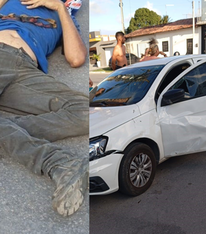 Homem fica ferido após colisão entre carro e moto no Tabuleiro do Martins