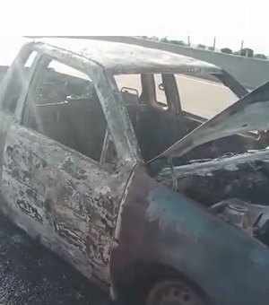 [Vídeo] Carro pega fogo na AL-220 e motorista não é encontrado no local