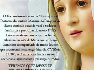 Terço Luminoso e louvor abrem Mês de Maria na paróquia de Santo Antônio