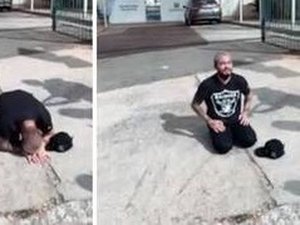 Yudi se ajoelha e pede pela saúde dos pais em porta de hospital