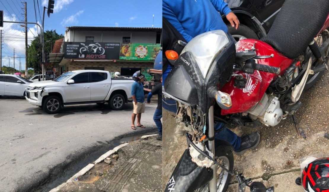 Motociclista fica ferido em colisão com carro e poste no Salvador Lyra, em Maceió