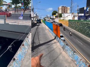 Grade quebrada em viaduto preocupa motoristas e motociclistas em Maceió