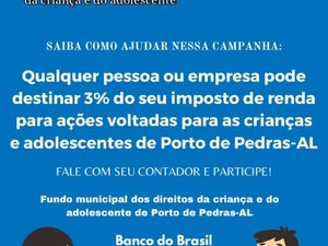 Porto de Pedras lança campanha para arrecadar doação do IR para fundo da criança