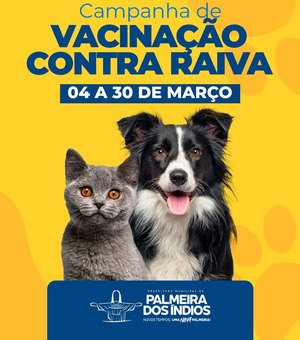 Campanha de Vacinação Antirrábica inicia neste sábado (4) em Palmeira