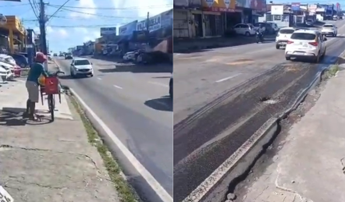 Óleo na pista preocupa motoristas na Avenida Rotary, em Maceió