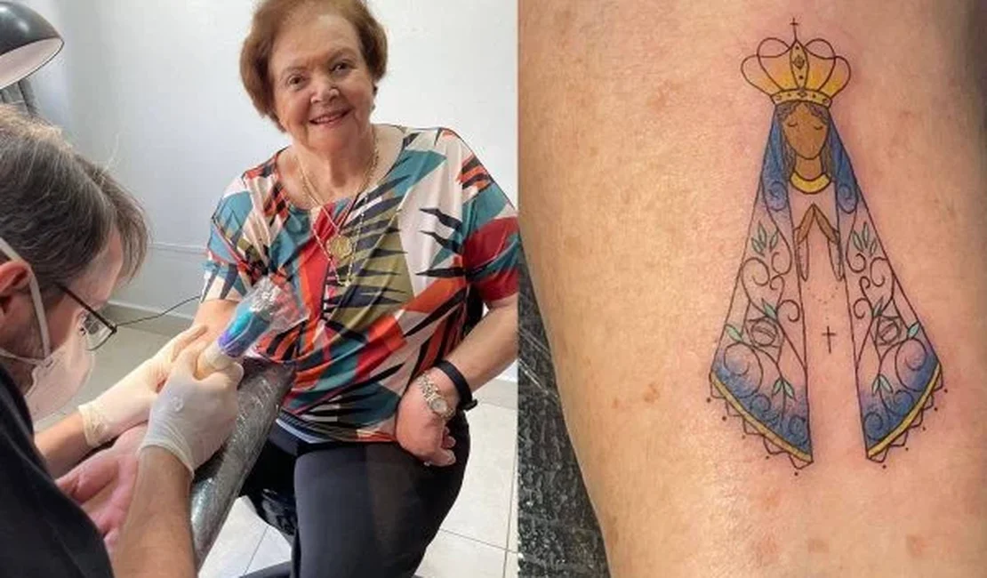 Aos 91 anos, idosa faz 1ª tatuagem para pagar promessa: “Nem doeu”