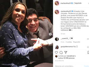 Jogadora Marta presta homenagem a Maradona nas redes sociais