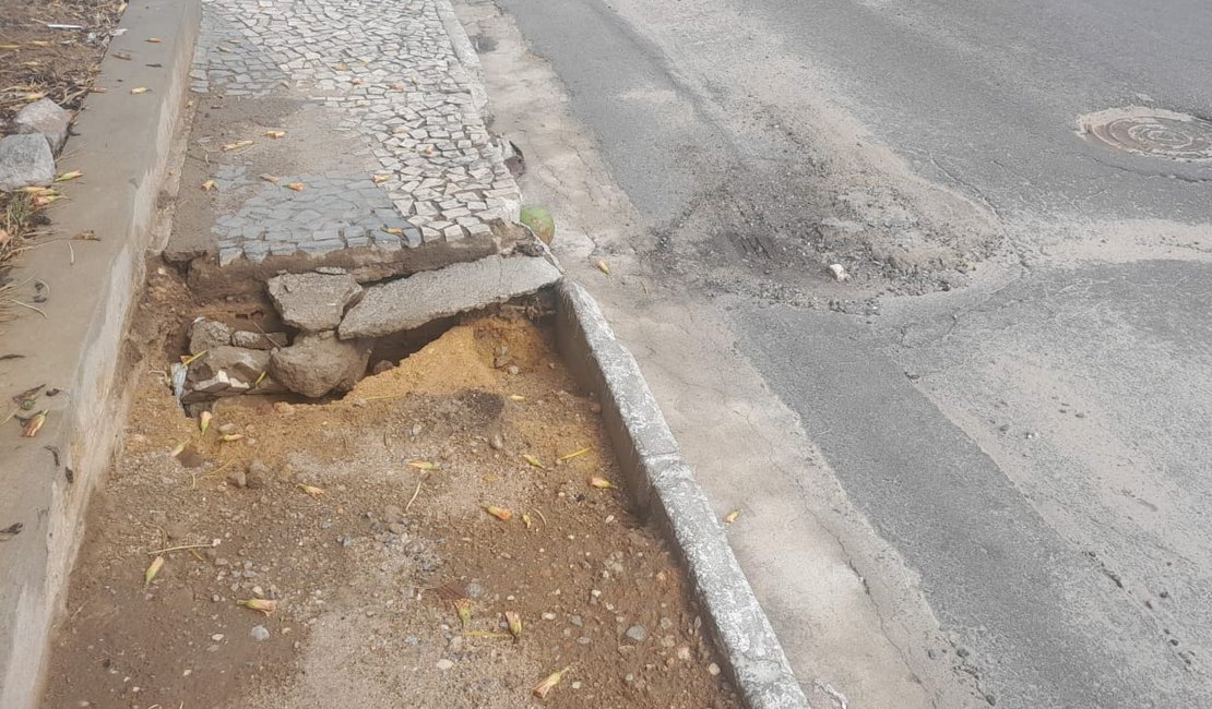 Após temporal, vias públicas amanhecem danificadas em Arapiraca