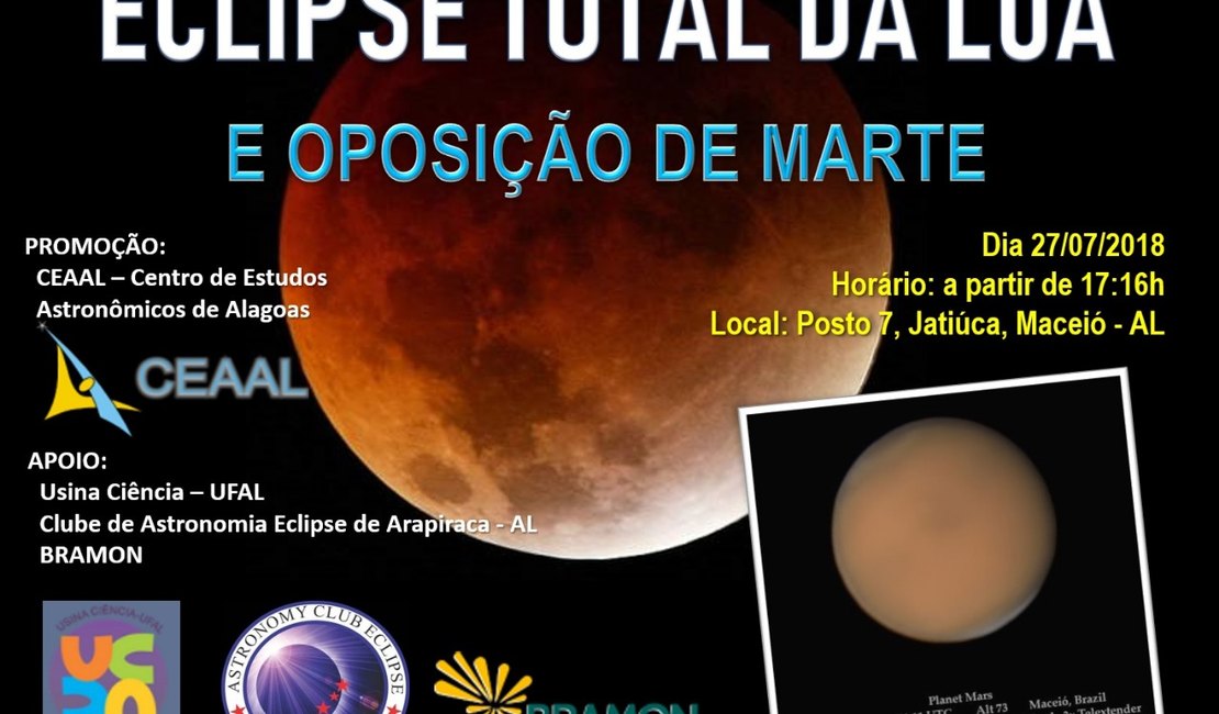 Grupo de astronomia se reúne na orla de Jatiúca para observar eclipse lunar 