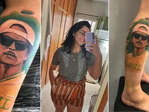 Fã tatua rosto de Bruno Mars na perna e cantor compartilha: 'Zerei a vida'