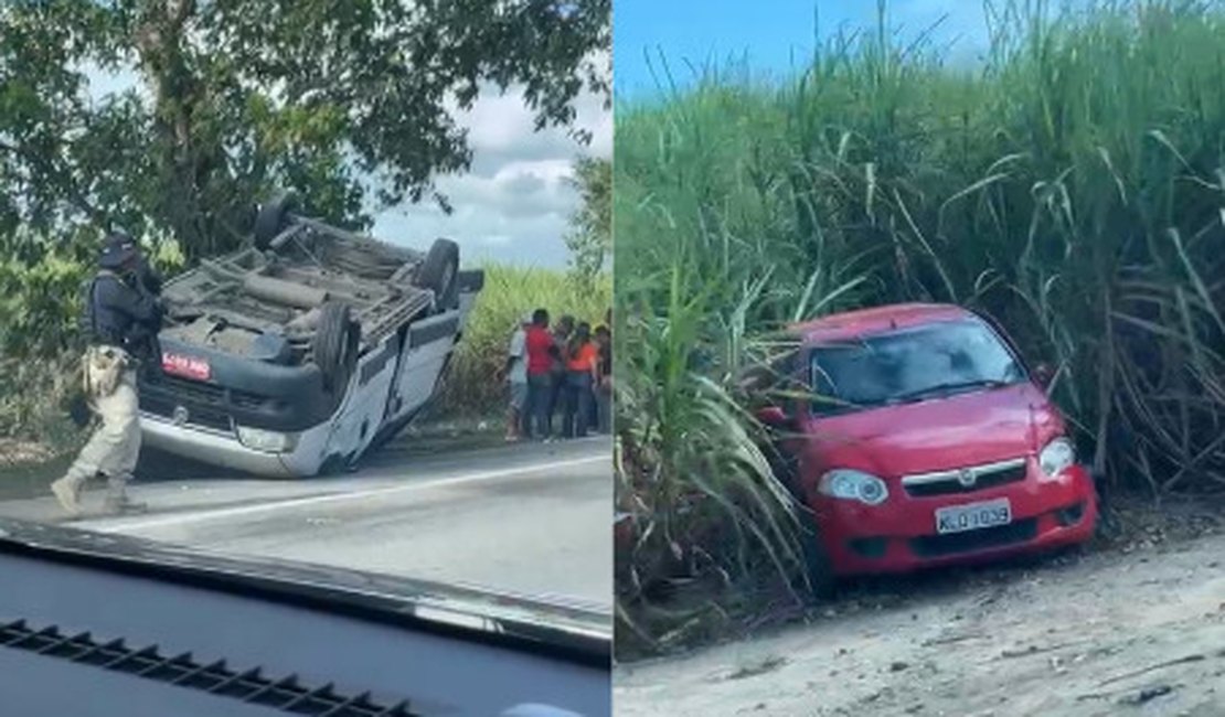 Colisão entre van e carro termina em capotamento na BR-316, em Pilar