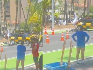 [Vídeo] Homem joga capacete e dá chutes em moto após ter veículo recolhido em Maceió