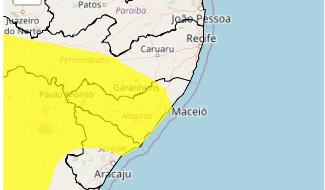 Inmet emite alerta de risco potencial de chuvas intensas para as regiões do Sertão e Agreste de Alagoas