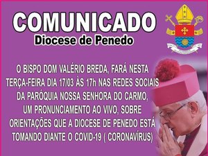 Diocese de Penedo fará pronunciamento ao vivo sobre medidas contra o Coronavírus