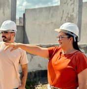 Edilza Alves visita canteiro de obras onde está sendo construída uma moderna escola em Lagoa da Canoa