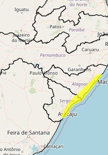 Inmet divulga previsão de chuvas intensas para a faixa leste de Alagoas e de Sergipe