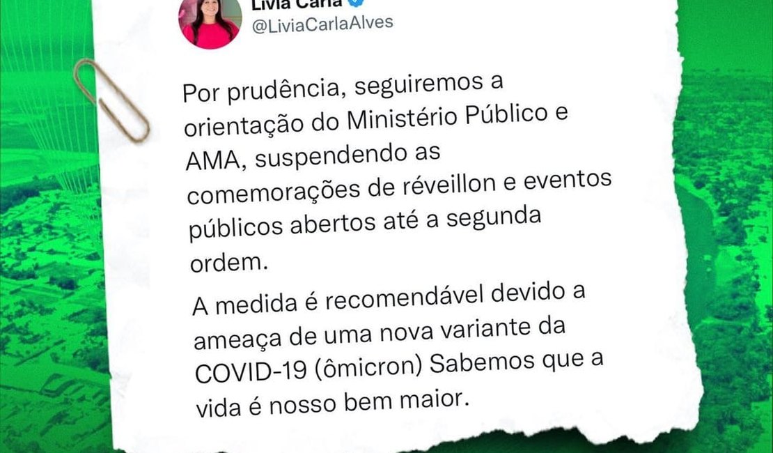 Prefeita cancela Réveillon na Barra de Santo Antônio