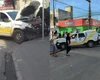 Viatura da PM colide com outro veículo no Centro de Arapiraca; mulher é socorrida pelo Samu