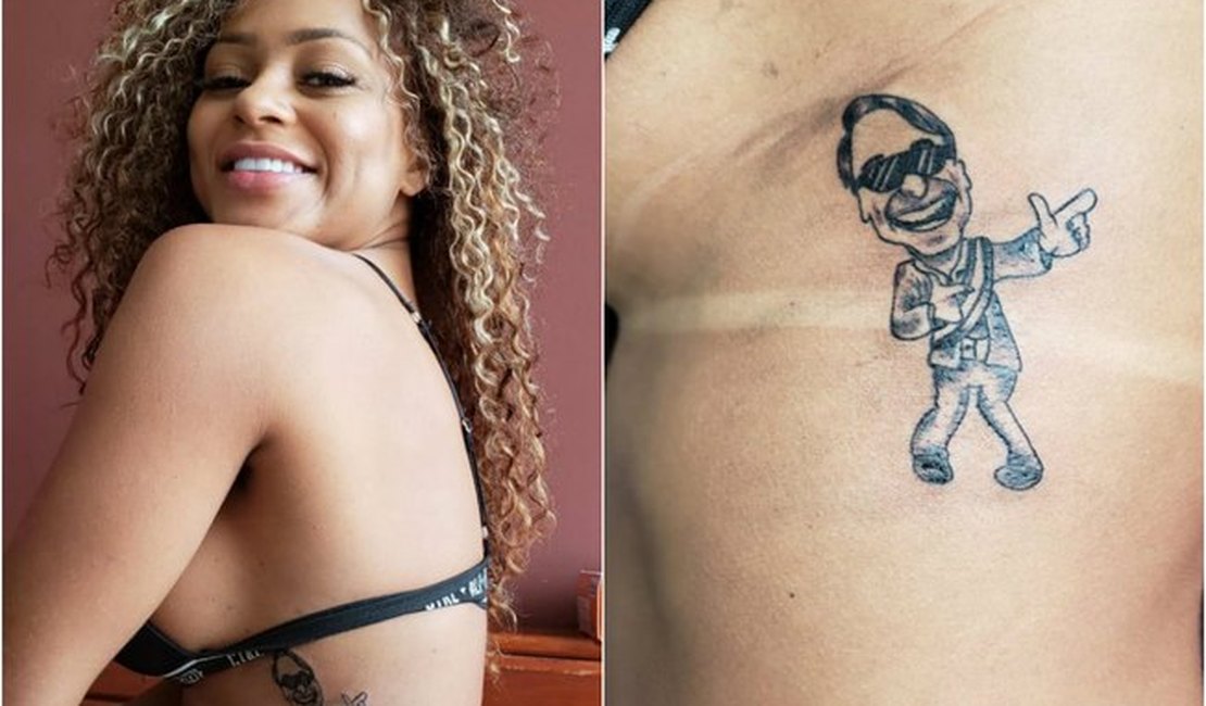 Após tatuar Trump, Erika Canela desenha caricatura de Bolsonaro na pele