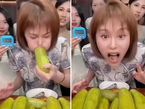Em apenas 7 segundos, mulher come inteira uma fruta enorme e o vídeo viraliza nas redes sociais