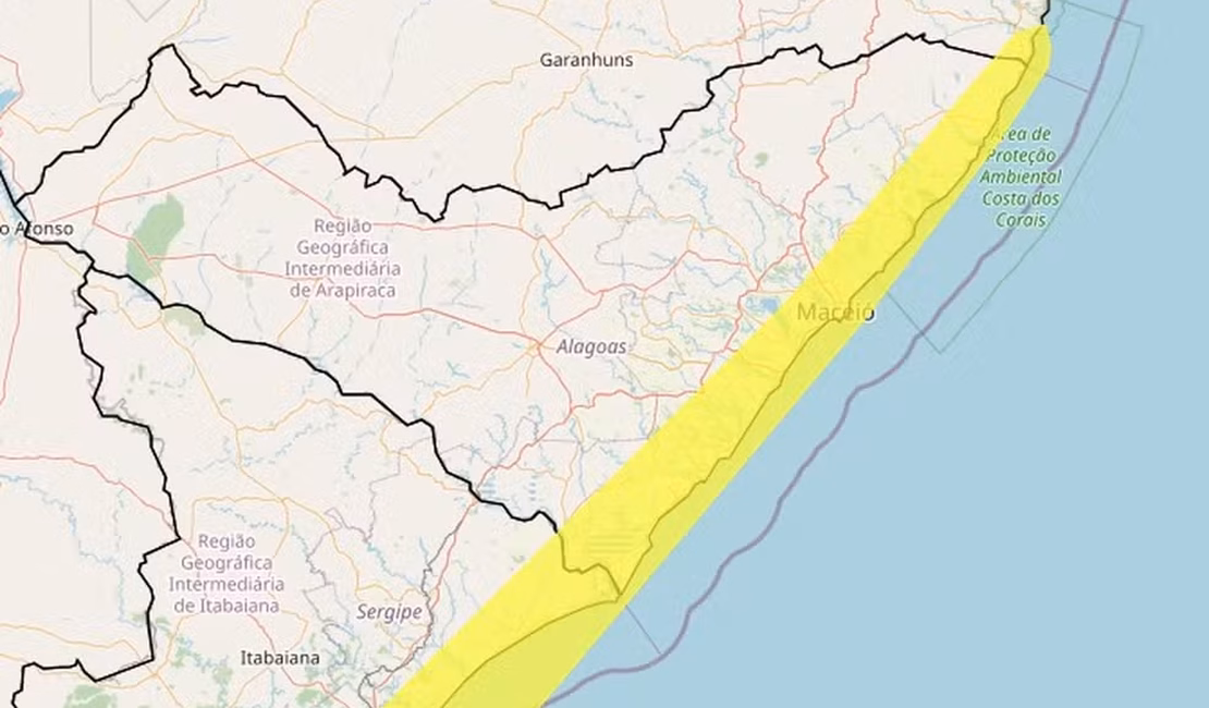 Inmet emite alerta de chuvas para 25 municípios de Alagoas