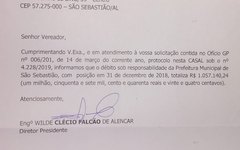 Casal responde a requerimento e confirma débito de R$ 1 milhão da prefeitura de São Sebastião