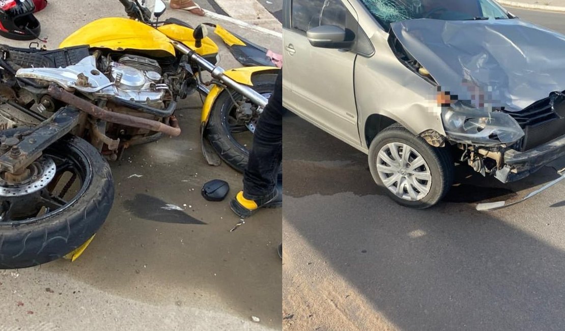 Acidente entre carro e moto deixa duas pessoas gravemente feridas no município de Campo Alegre