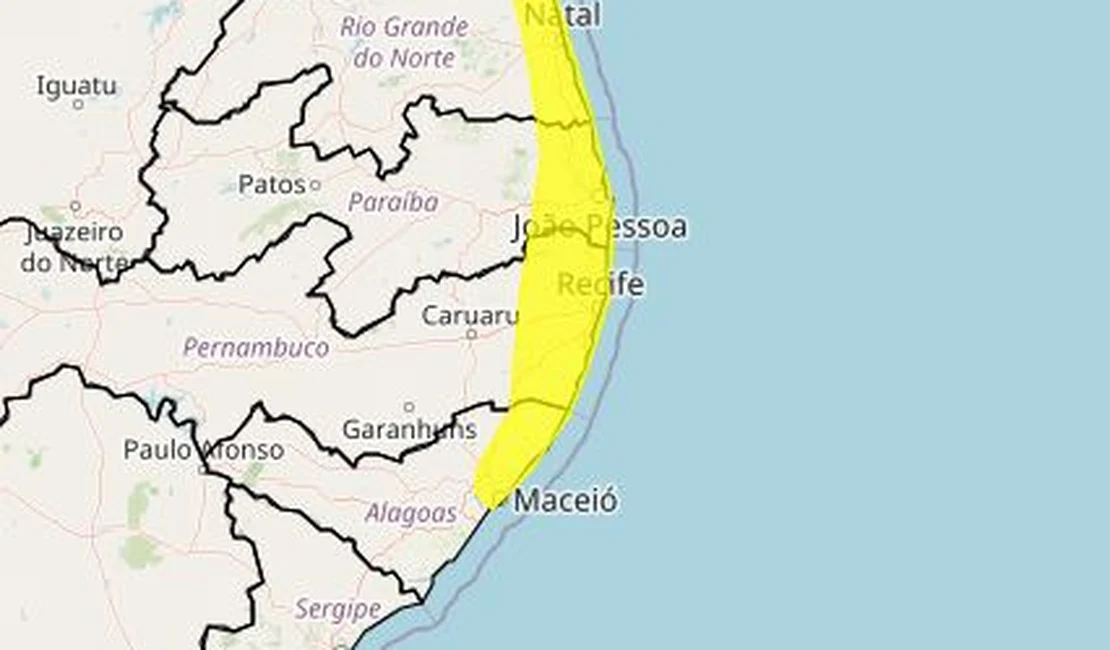 Inmet emite aviso de chuvas intensas para Alagoas e outros três estados do NE