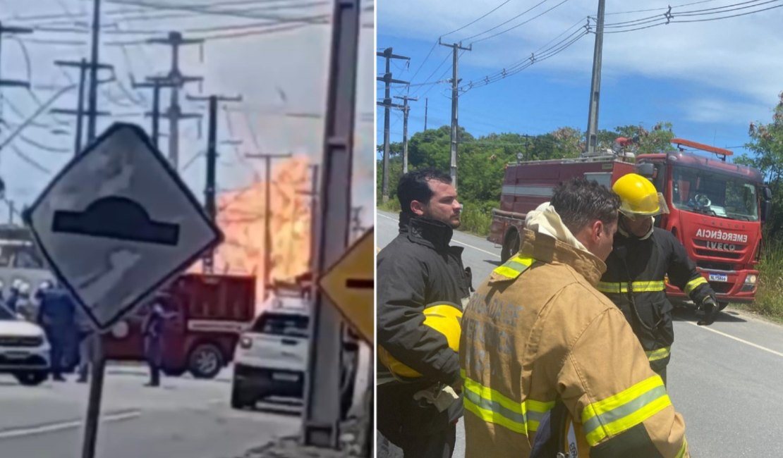 [Vídeo] Retroescavadeira atinge tubulação de gás e causa incêndio em Marechal Deodoro