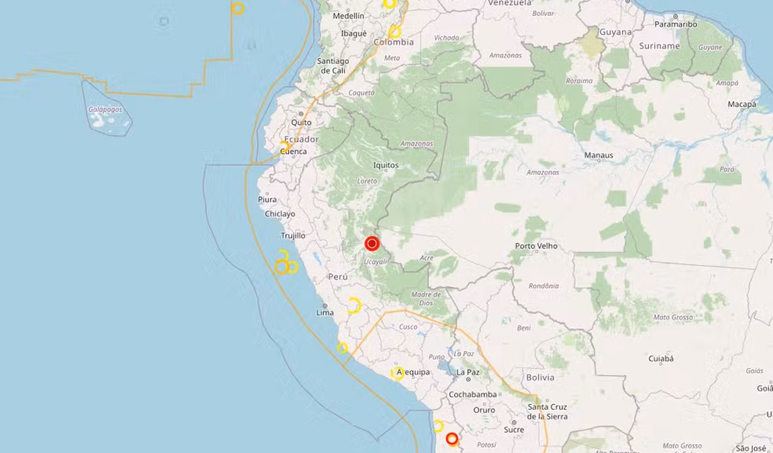 Terremoto é registrado perto da fronteira entre Peru e Brasil